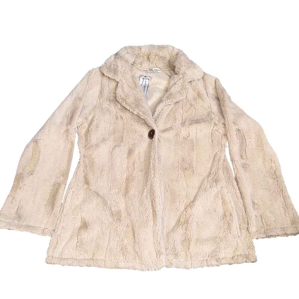 Vine Street Cream Faux Fur Jacket Single Button Size L NWT